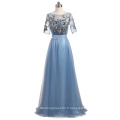 Longue occasion formelle Photo réelle Nouvelle taille haute Tulle See Through Back 3/4 Sleeve A Line Beading Handmade Party Dress